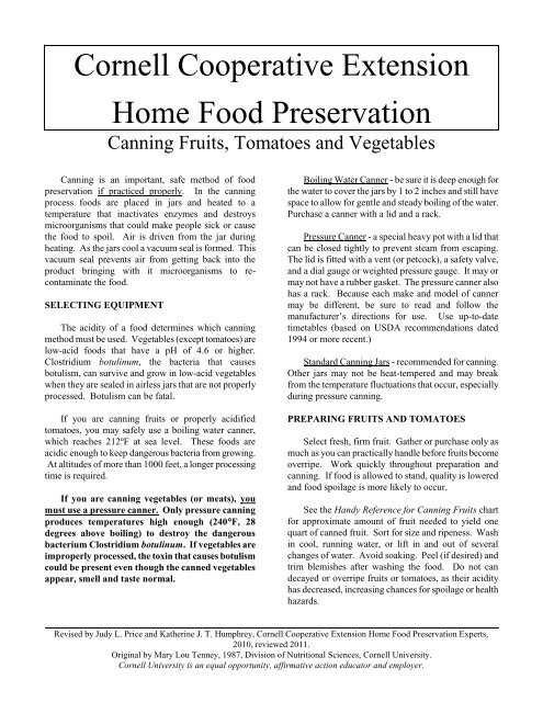 Food Preservation - Cooperative Extension: Food & Health