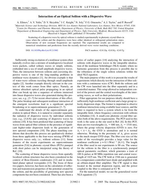 Interaction of an Optical Soliton with a Dispersive Wave