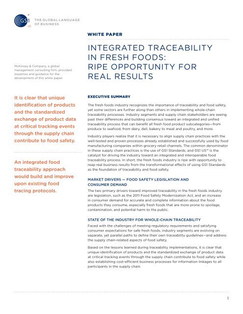 integrated traceability in fresh foods: ripe opportunity for ... - GS1 US