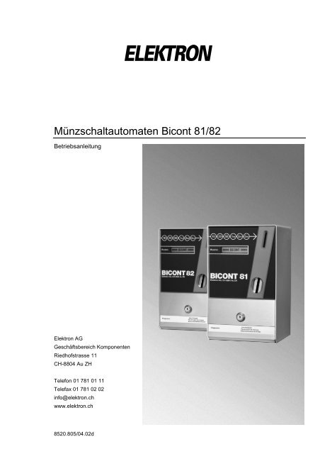 Münzschaltautomat Bicont 82 - Elektron AG