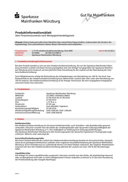 Produktinformationsblatt - Sparkasse Mainfranken WÃ¼rzburg