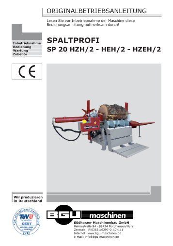 Bedienungsanleitung downloaden - BGU Maschinen