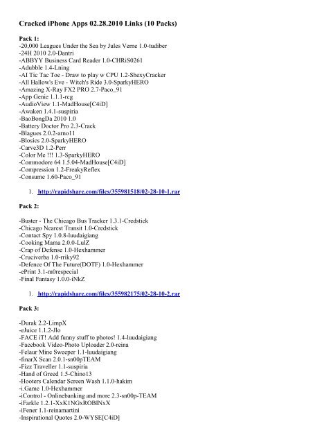 Cracked iPhone Apps 02.28.2010 Links (10 Packs) - dOOmOney