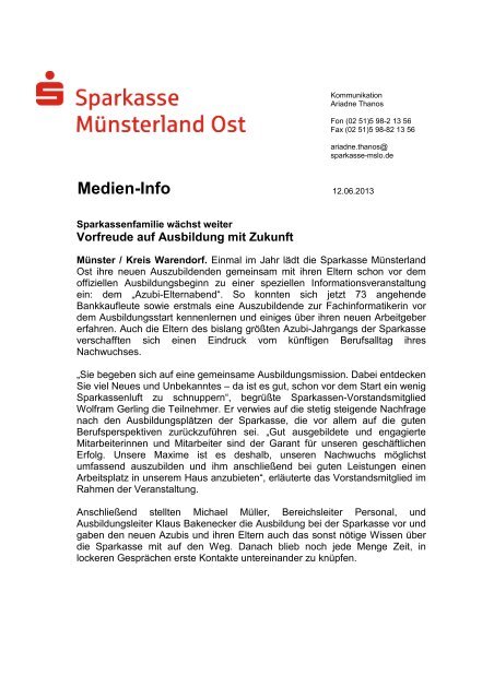 Azubi-Elternabend 2013 - Sparkasse MÃ¼nsterland Ost