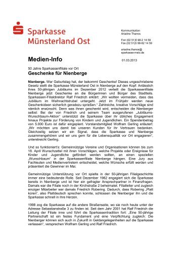 JubilÃ¤ums-Wunschbaum-Aktion in Nienberge - Sparkasse ...