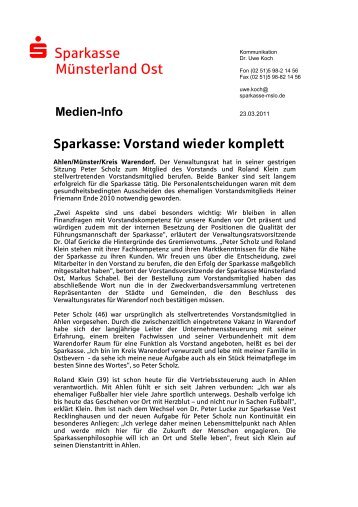 Vorstand wieder komplett - Sparkasse MÃ¼nsterland Ost