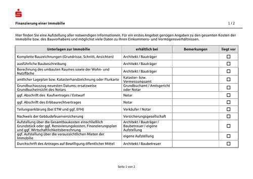 Checkliste für Bauherren - Sparkasse Neuss