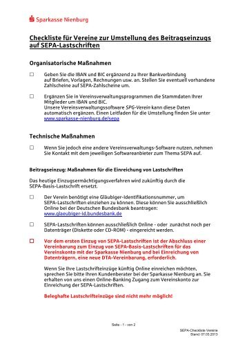 SEPA-Checkliste für Vereine 130307 - Sparkasse Nienburg