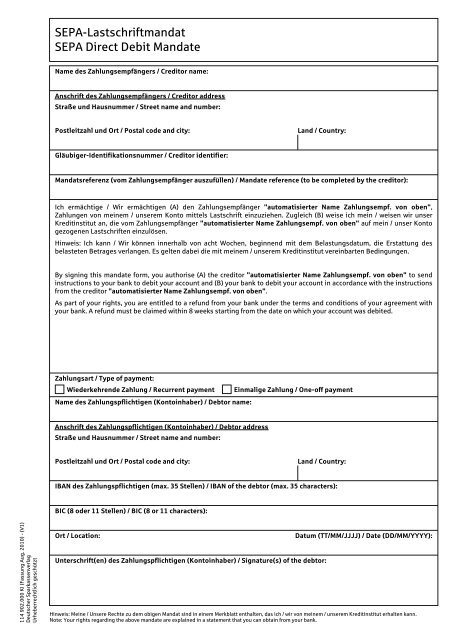 SEPA-Lastschriftmandat - SEPA Direct Debit Mandate (dynamisch)