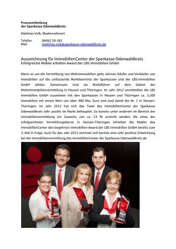 Pressemitteilung Makler Award - Sparkasse Odenwaldkreis
