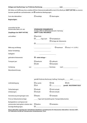 Annex to sales contract / proforma invoice