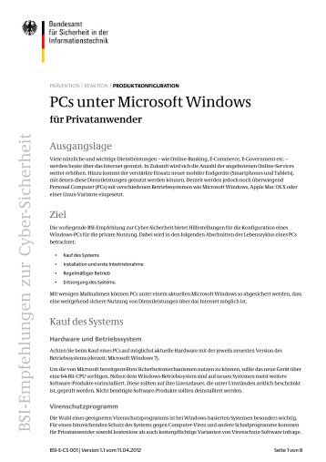 Cyber-Sicherheit für PCs unter Microsoft Windows (Privatanwender)