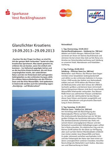 Glanzlichter Kroatiens 19.09.2013–29.09.2013 - Sparkasse Vest ...