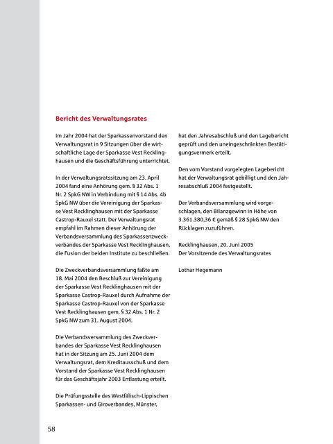 Geschäftsbericht 2004 - Sparkasse Vest Recklinghausen