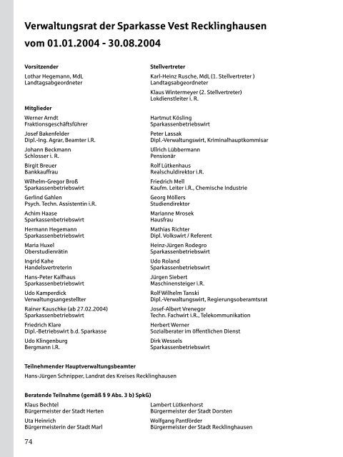 Geschäftsbericht 2004 - Sparkasse Vest Recklinghausen