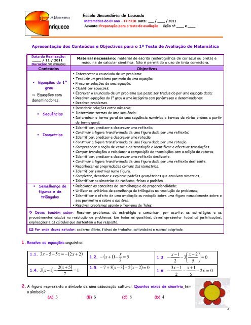 x - Oficina de Matemática da Secundária de Lousada