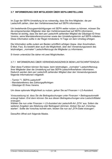 S-Verein Online-Vereinsverwaltung SEPA-Leitfaden - Sparkasse ...
