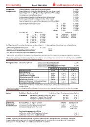 Preisaushang - Stadt-Sparkasse Solingen
