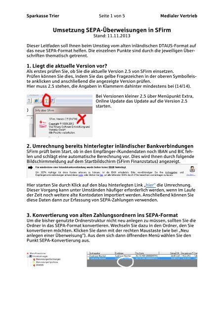 Umsetzung SEPA-Überweisungen in SFirm - Sparkasse Trier