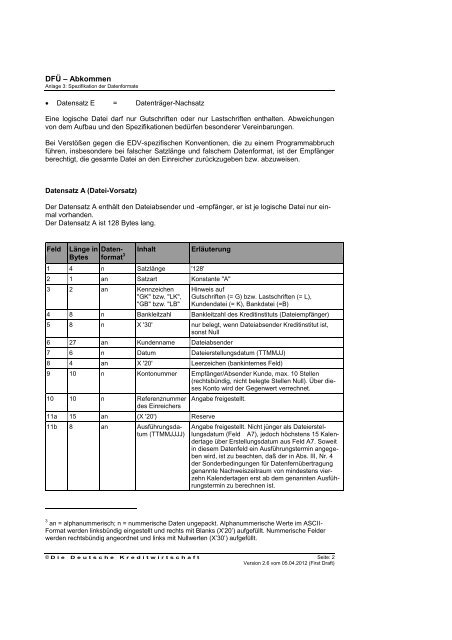 Schnittstellenspezifikation DFÜ-Abkommen - Sparkasse Trier