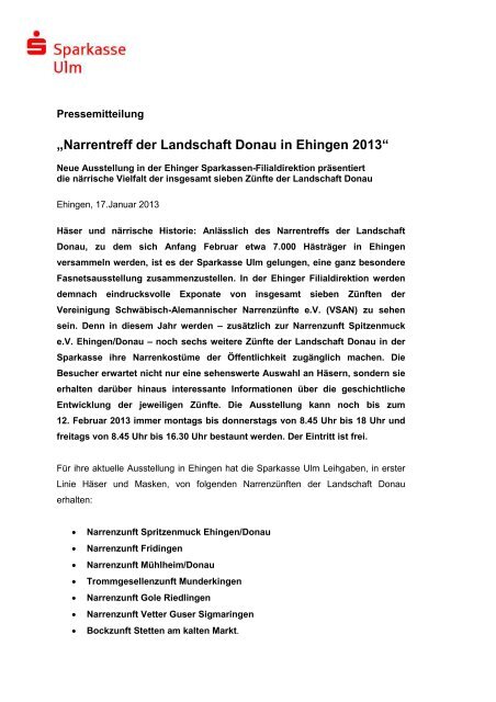 „Narrentreff der Landschaft Donau in Ehingen 2013“ - Sparkasse Ulm