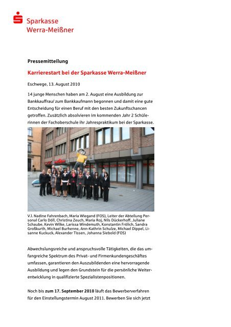 20100813 PB neue Azubis 2010 - Sparkasse Werra-MeiÃner