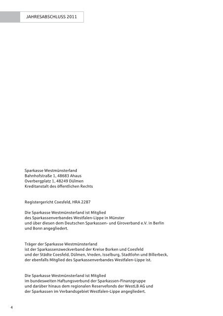 Jahresabschluss 2011 - Sparkasse Westmünsterland