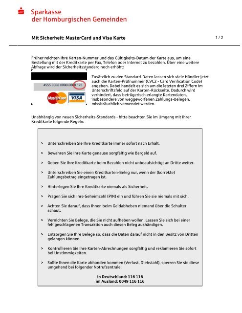 Sicherheits-Hinweise Kreditkarte - Sparkasse