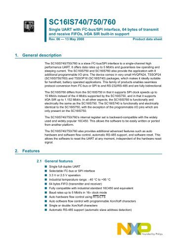 SC16IS740/750/760 Single UART with I2C-bus/SPI interface, 64 ...