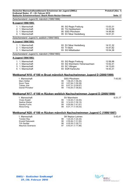 Protokoll DMSJ - SSC Sparta Pforzheim