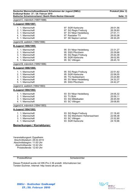 Protokoll DMSJ - SSC Sparta Pforzheim