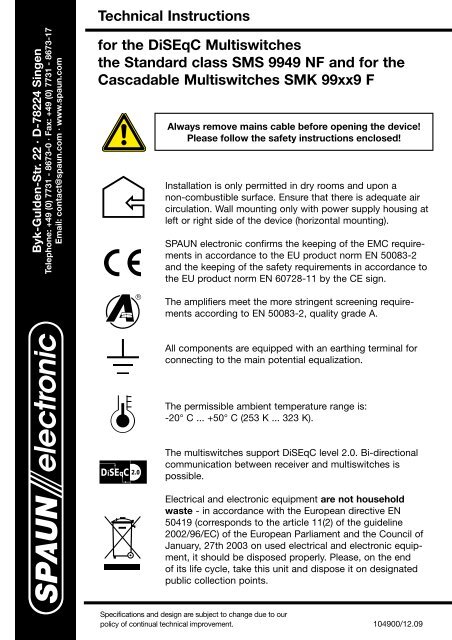 Technical Instructions For The Diseqc Multiswitches The
