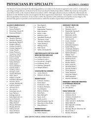 PHYSICIANS BY SPECIALTY - Spokane County Medical Society