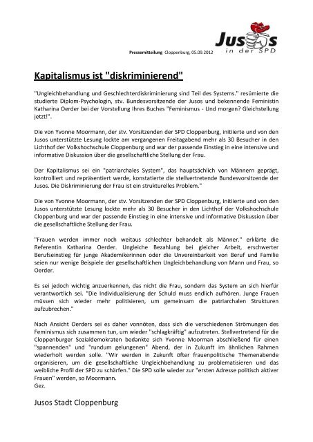 Pressemitteilung Themenveranstaltung Feminismus - SPD ...