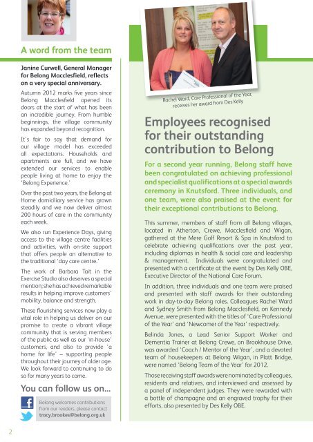 Employees recognised for their outstanding contribution to - Belong