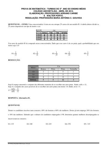 PROVA DE MATEMÃTICA - TURMAS DO 3o ... - ColÃ©gio Anchieta