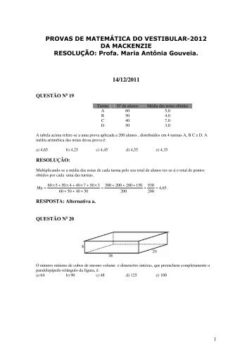 PROVAS DE MATEMÃTICA DO VESTIBULAR-2012 DA ...