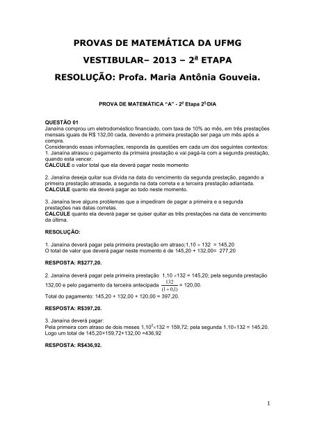 PROVAS DE MATEMÃTICA DA UFMG VESTIBULARâ 2013 â 2a ...