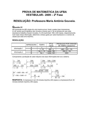 PROVA DE MATEMÃTICA DA UFBA VESTIBULARâ 2009 â 2 Fase ...