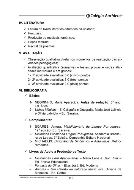 Roteiro de Estudos - 1Âº semestre - ColÃ©gio Anchieta