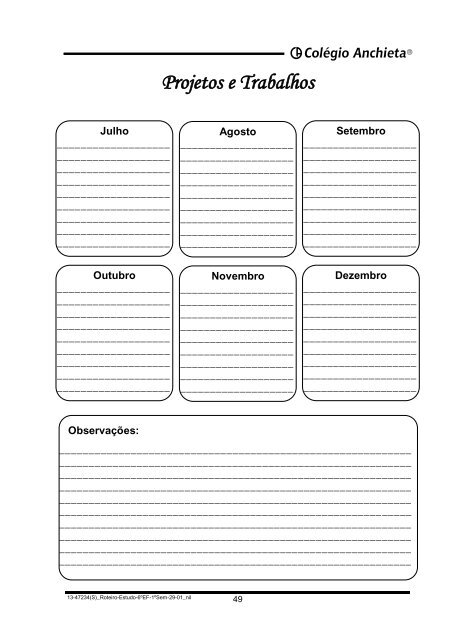 Roteiro de Estudos - 1Âº semestre - ColÃ©gio Anchieta