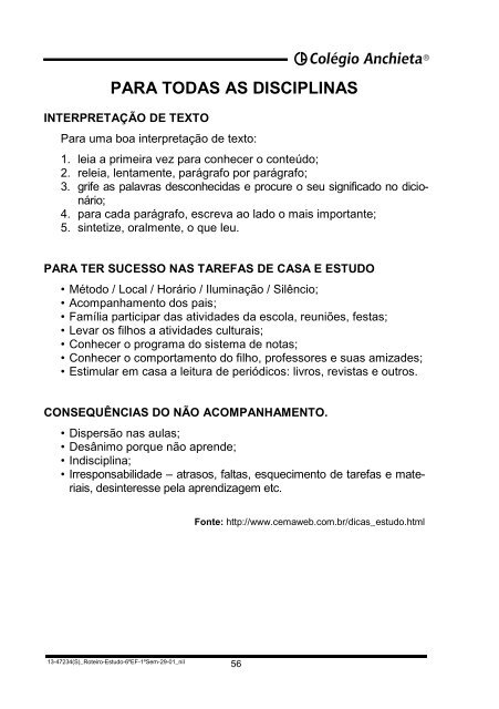 Roteiro de Estudos - 1Âº semestre - ColÃ©gio Anchieta