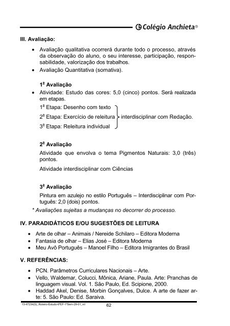 Roteiro de Estudos - 1Âº semestre - ColÃ©gio Anchieta