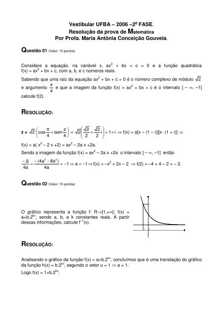 Vestibular UFBA â 2006 â2a FASE. ResoluÃ§Ã£o da prova de ...