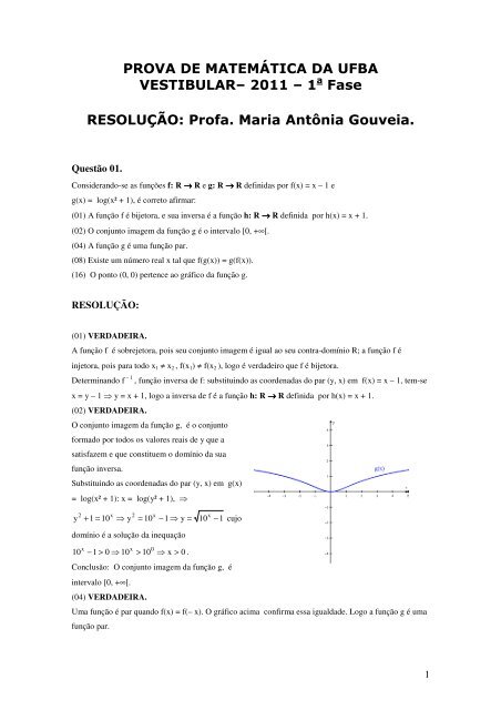 PROVA DE MATEMÃTICA DA UFBA VESTIBULARâ 2011 â 1 Fase ...