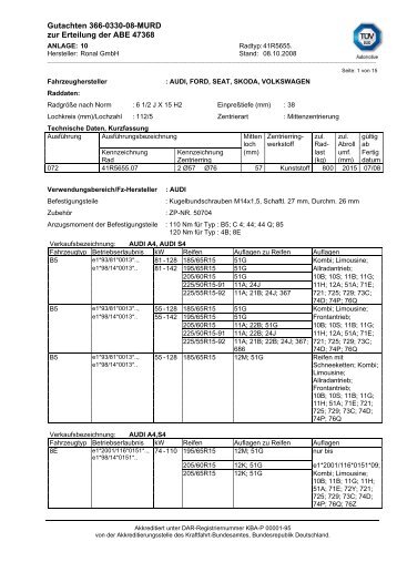 Gutachten 366-0330-08-MURD zur Erteilung der ABE 47368