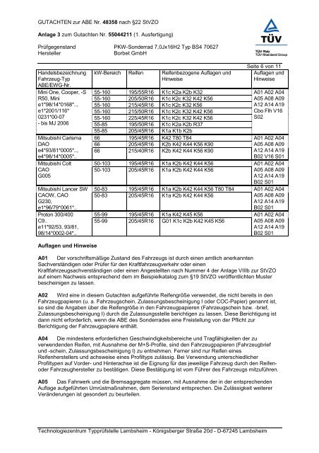 GUTACHTEN zur ABE Nr. 48358 nach Â§22 StVZO Anlage 3 zum ...