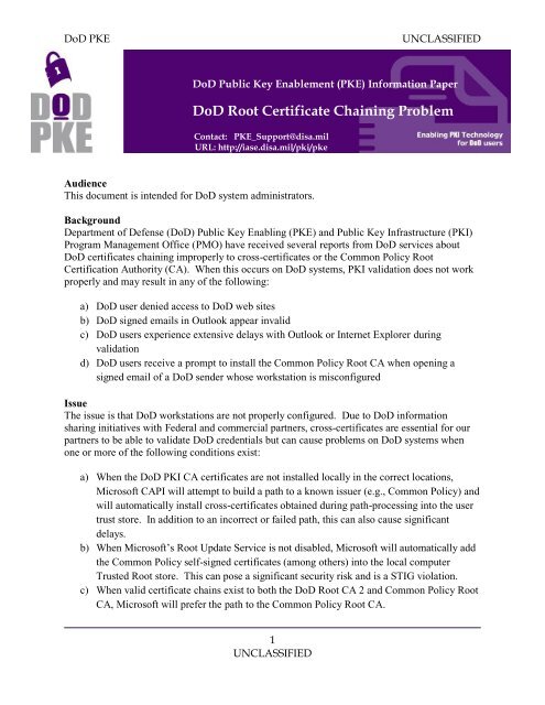 Dod root certificate chaining problem cac