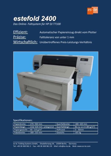 estefold 2400 Das Online- Faltsystem für HP DJ T7100 - es-te.de