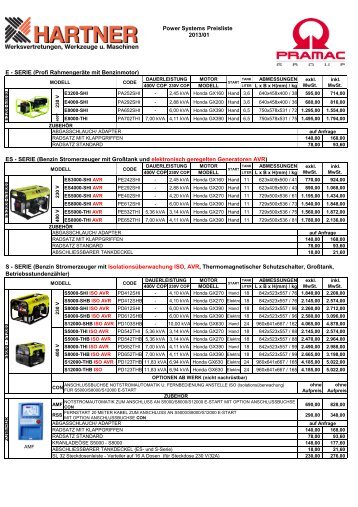 Pramac Stromerzeuger Power Preisliste 2013.xlsx - Erich Hartner